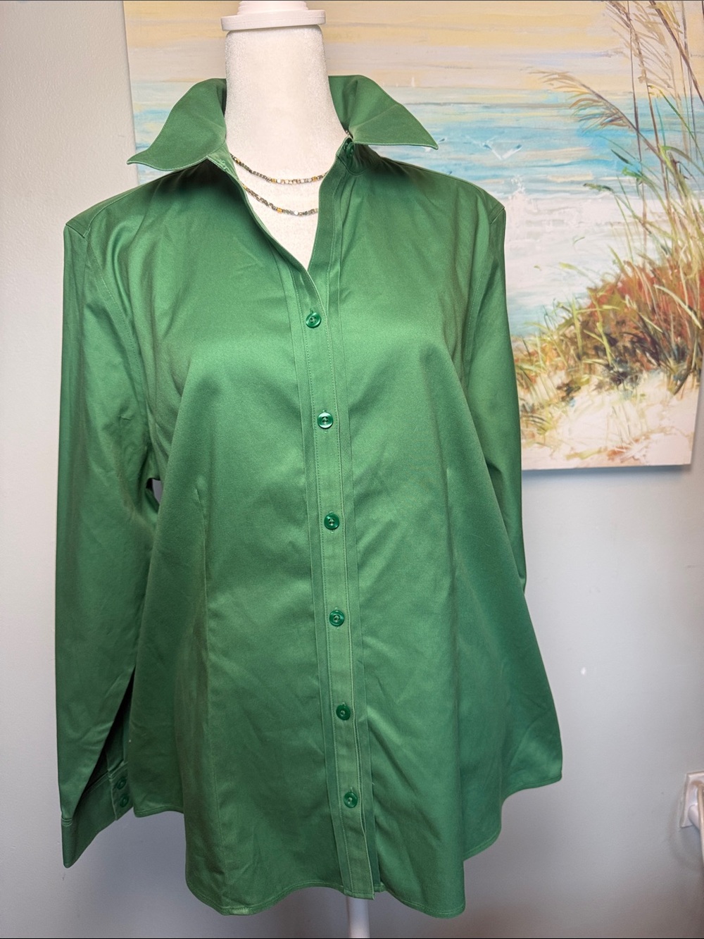 Chico's Emerald Green Button-Front Collared Shirt